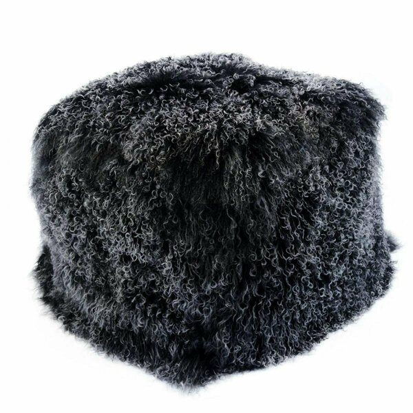 Moes Lamb Fur Pouf, Black Snow XU-1009-02